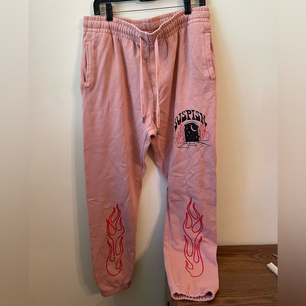 Pink Jogger Sweatpants with Flame Design